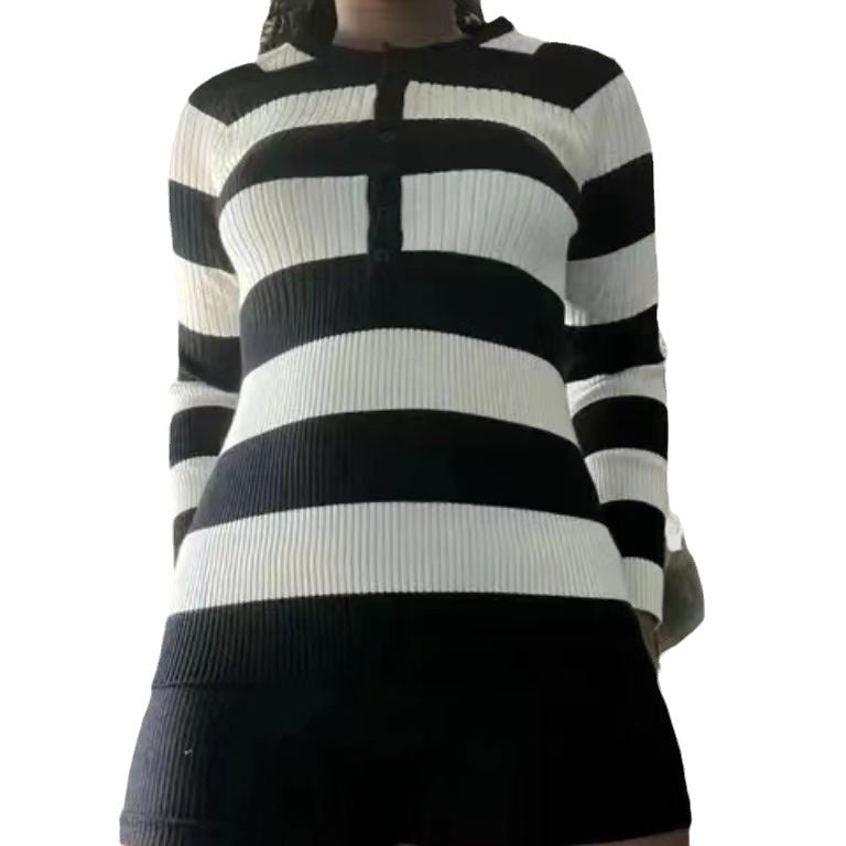 maoxiangshop 90s fashion Commuter Contrast Color Striped Top Autumn Casual All-Match Loose Slimming Sweater