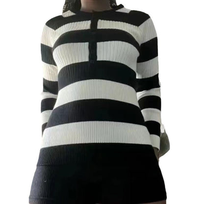 maoxiangshop 90s fashion Commuter Contrast Color Striped Top Autumn Casual All-Match Loose Slimming Sweater