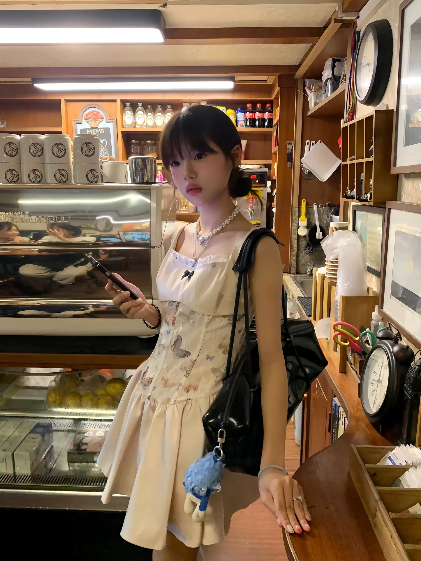 Quick call, original butterfly print lace fish bone sexy spring and summer waist thin suspender dress a-word skirt