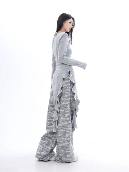 , 2025n Spice Girl high-elastic slim-fitting fungus edge streamer irregular medium and long-sleeved T-shirt bottoming shirt women