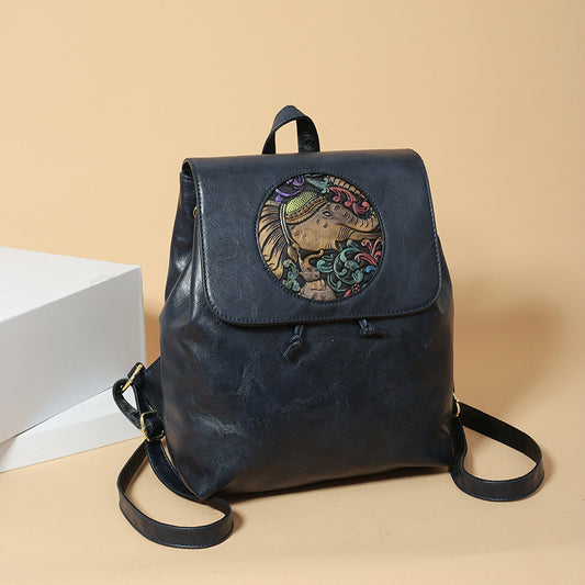2025 Women's backpack new fashion printed casual women's bag large capacity soft leather retro bag simple shoulder bag women