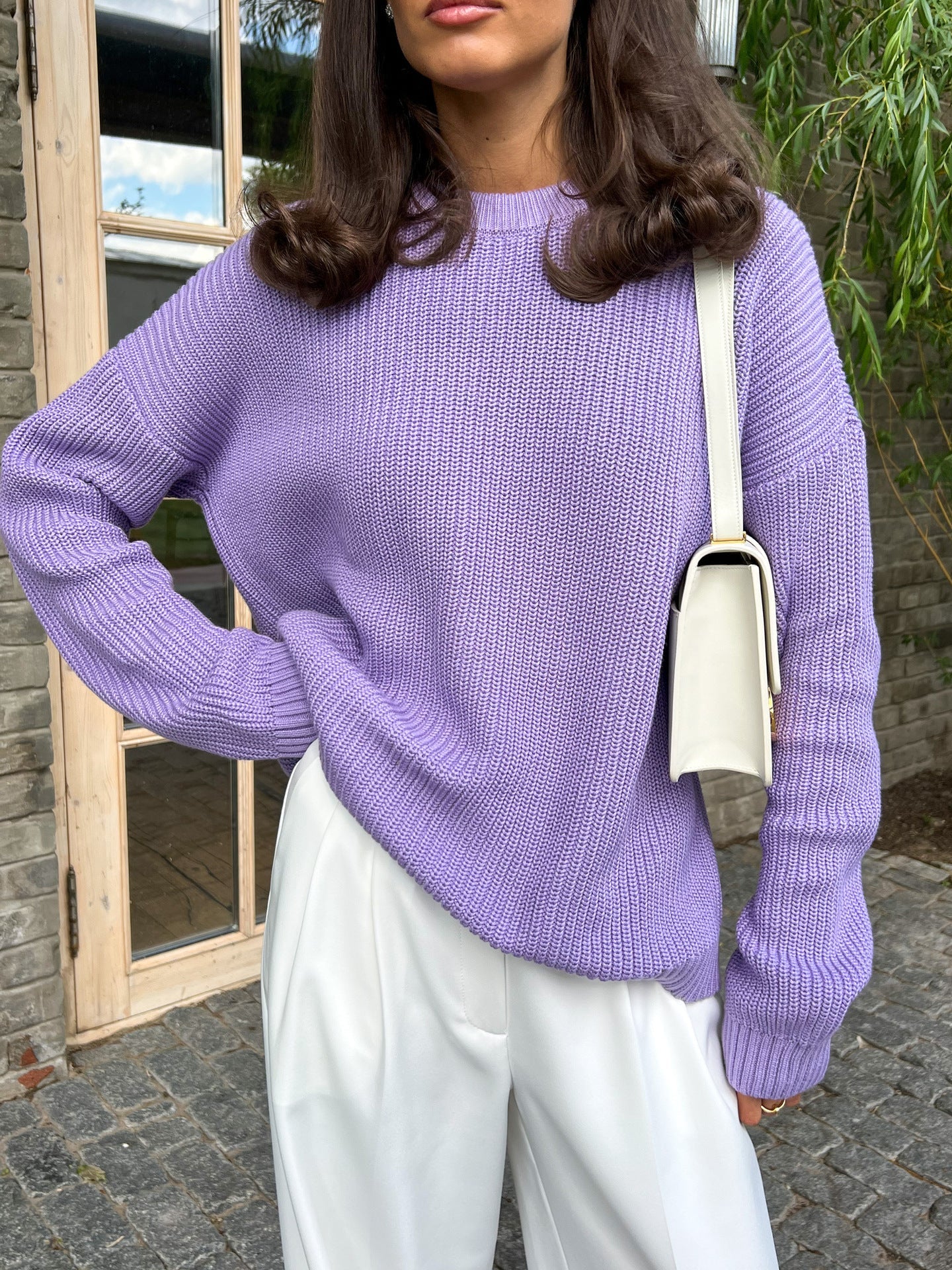 maoxiangshop 2000s fashion Women's Sweater round Neck Loose Solid Color Popular Autumn and Winter Women's Sweater
