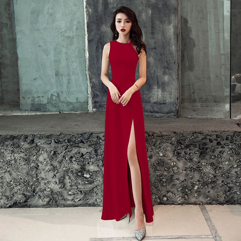 White evening dress skirt women  new banquet temperament simple and generous birthday party host can usually wear