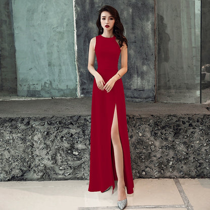 White evening dress skirt women  new banquet temperament simple and generous birthday party host can usually wear