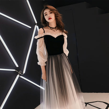 Black small evening dress skirt women can usually wear high-end texture long host high-end atmosphere elegant host