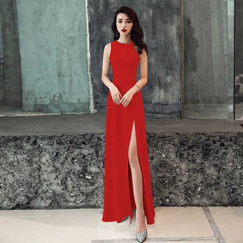 White evening dress skirt women  new banquet temperament simple and generous birthday party host can usually wear