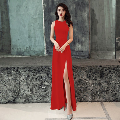 White evening dress skirt women  new banquet temperament simple and generous birthday party host can usually wear