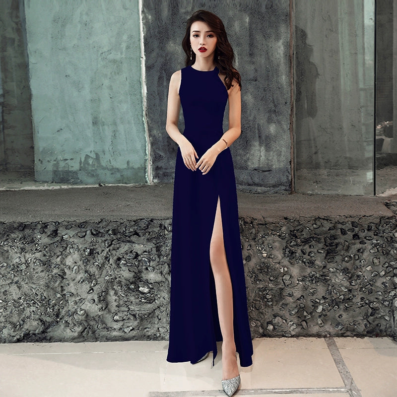 White evening dress skirt women  new banquet temperament simple and generous birthday party host can usually wear