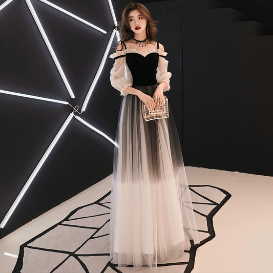 Black small evening dress skirt women can usually wear high-end texture long host high-end atmosphere elegant host
