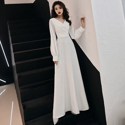 White evening dress dress women's simple and generous banquet noble and elegant long temperament socialite birthday party dress