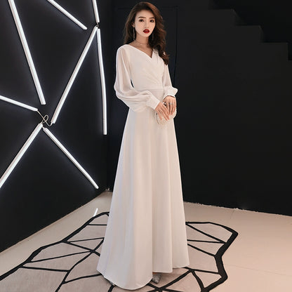 White evening dress dress women's simple and generous banquet noble and elegant long temperament socialite birthday party dress
