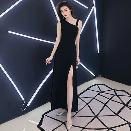 White evening dress skirt women  new banquet temperament simple and generous birthday party host can usually wear