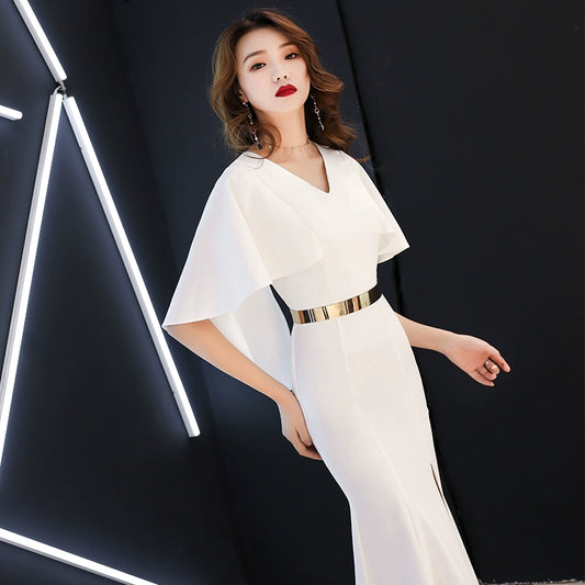 White evening dress dress women  new banquet aura queen noble fishtail dress long celebrity temperament