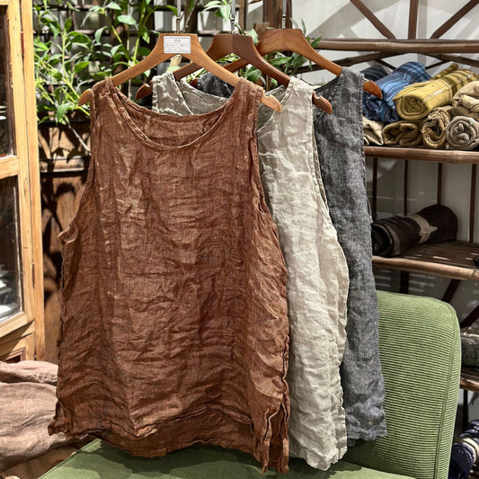 2025 250315/Xiaoyuan, spring and summer yarn-dyed linen retro literary crew neck vest