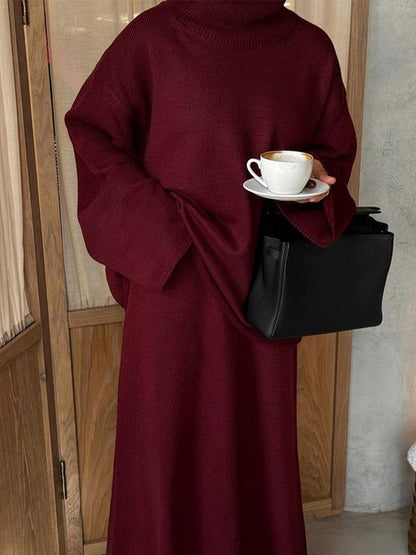 MAOXIANGSHOP 2025 Solid color knitted sweater skirt set  New comfortable and casual thickened loose knitted skirt set