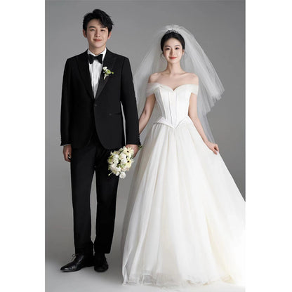 2025New studio theme  lawn white tube top simple satin wedding photo photography photo retro short skirt dress