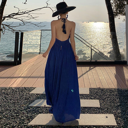 Deep v sexy backless dress seaside vacation beach dress summer Sanya travel wear with neck dress fairy