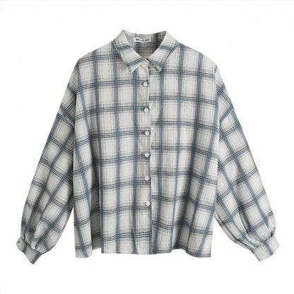 maoxiangshop-shop grunge outfits Plaid Shirt Women's Loose Korean-Style Mid-Length Retro Hong Kong Style Versatile Bf Long Sleeve Ins Coat Fashion