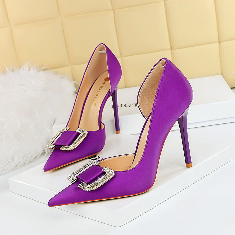 626-K6 2025 style sexy nightclub showing thin side hollow high heels women's shoes thin heel super high heel rhinestone buckle single shoes