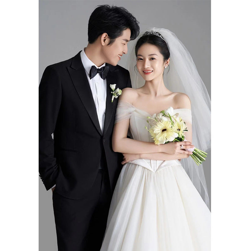 2025New studio theme  lawn white tube top simple satin wedding photo photography photo retro short skirt dress
