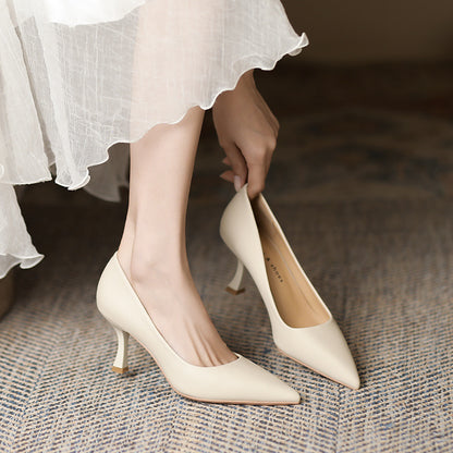 2025 7955-8 Fashion and simple solid color single shoes women's light mouth pointed head stiletto high heels women's temperament  women's shoes