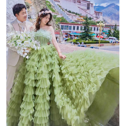 2025Mori fairy gas color yarn tutu skirt studio theme light wedding photography clothing couple travel dress photo