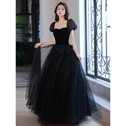 Black evening dress dress 2025 new light luxury niche temperament banquet host celebrity dress annual meeting dress