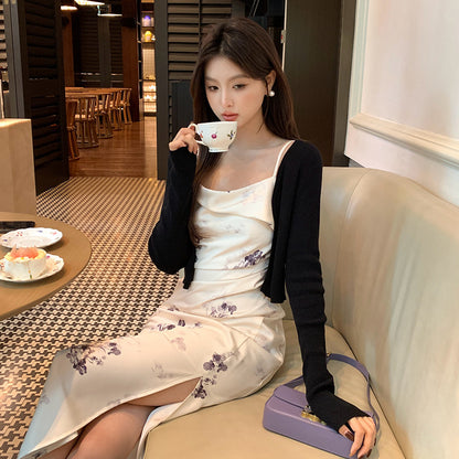 2025 Spring New Temperament High Waist Suspender Dress Sub-print Pure Desire Holiday Dress Women 88193