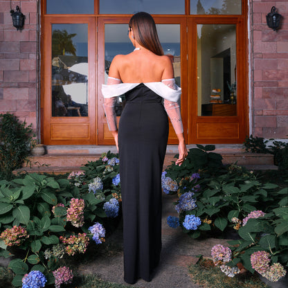 2025 women's clothing long-sleeved temperament one-word collar off-the-shoulder waist sexy backless hip-wrapped dress evening dress women