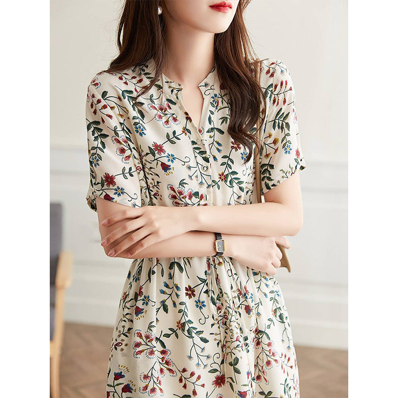2025 Heavy mulberry silk dress, high-end silk floral skirt  summer new medium and long spring women's clothing