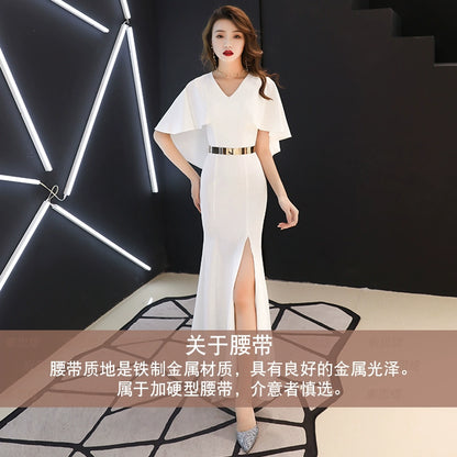 White evening dress dress women  new banquet aura queen noble fishtail dress long celebrity temperament