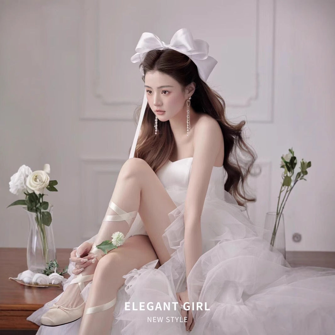 2025Studio new photo clothing theme  small fresh romantic oil painting style white tube top long floor skirt