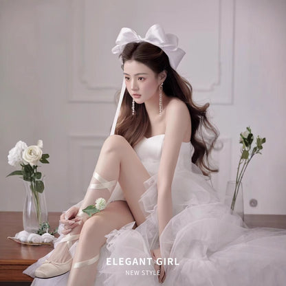 2025Studio new photo clothing theme  small fresh romantic oil painting style white tube top long floor skirt