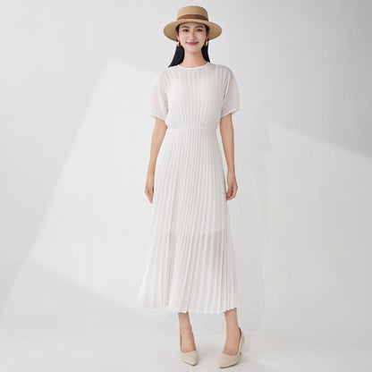 High-quality seaside skirt atmosphere vacation drape lining solid color chiffon waist temperament dress
