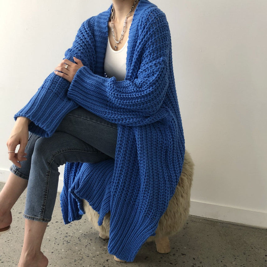 maoxiangshop 2000s fashion Autumn and Winter Long Cardigan Solid Color Women's Knitted Women's Fashion Sweater Women