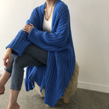 maoxiangshop 2000s fashion Autumn and Winter Long Cardigan Solid Color Women's Knitted Women's Fashion Sweater Women