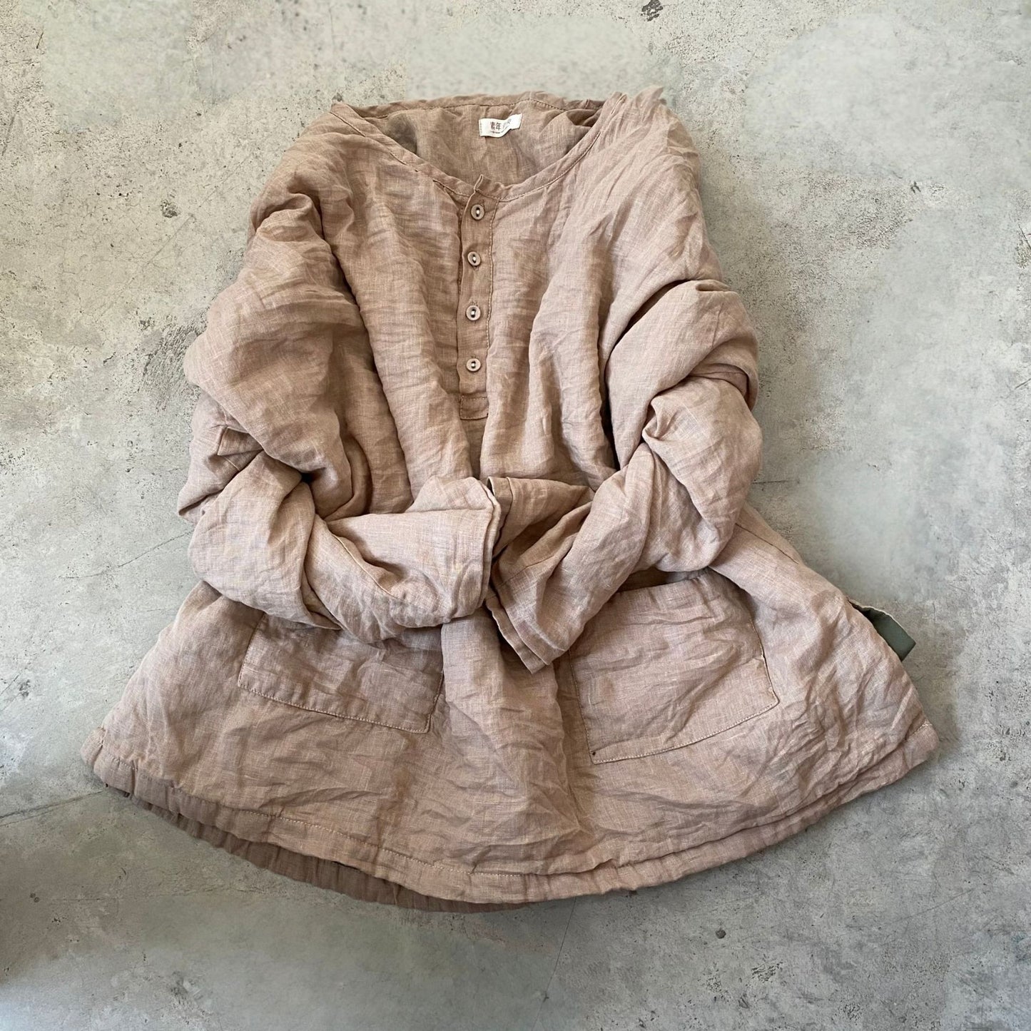 2025 24/12 SN111 autumn and winter leisure literary and artistic versatile button-up solid color linen jumper