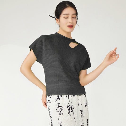 2025 Women's Superior Summer Short Sleeve Solid Color Loose and Simple Versatile Clavicle Character Pullover T-shirt Top