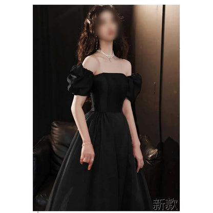 2025 Black banquet evening dress light luxury niche high-end long satin adult gift surface birthday host art test gift new model
