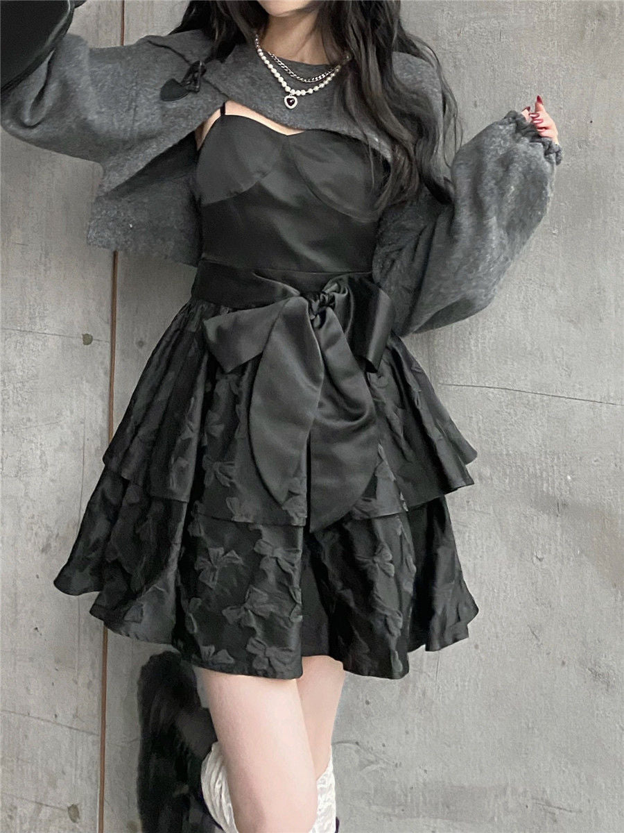 maoxiangshop-shop sexy outfit Sling Dress Women's Spring and Autumn New Sweet Cool Hot Girl Short Skirt Niche Design Black Fluffy Skirt