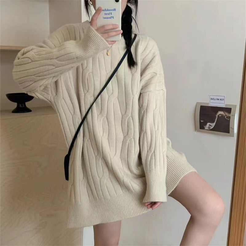 maoxiangshop dti outfits round Neck Sweater Women's Autumn Thickened Twist Internet Celebrity Sweater Ins Trendy Fashion Loose Solid Color Bottoming Sweater