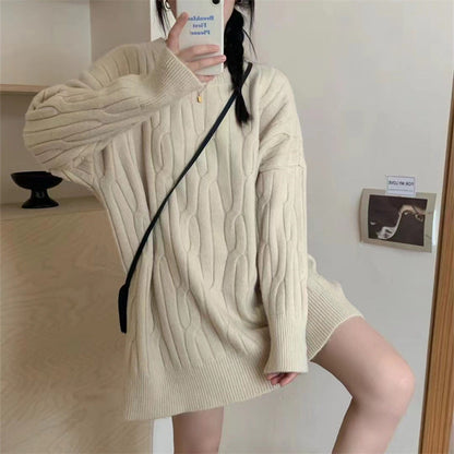 maoxiangshop dti outfits round Neck Sweater Women's Autumn Thickened Twist Internet Celebrity Sweater Ins Trendy Fashion Loose Solid Color Bottoming Sweater