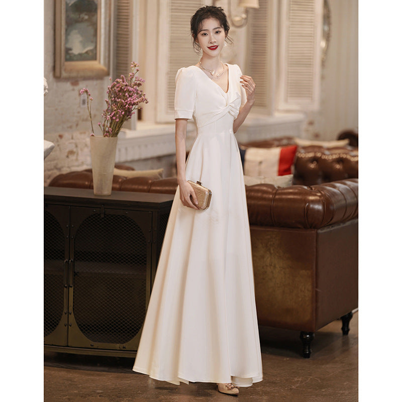 2025 White dress can usually wear  registration certificate small white dress banquet engagement dress women's evening dress dress