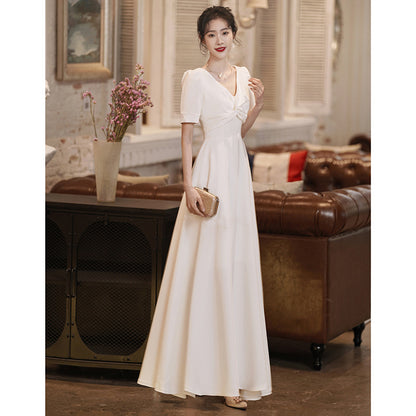 2025 White dress can usually wear  registration certificate small white dress banquet engagement dress women's evening dress dress