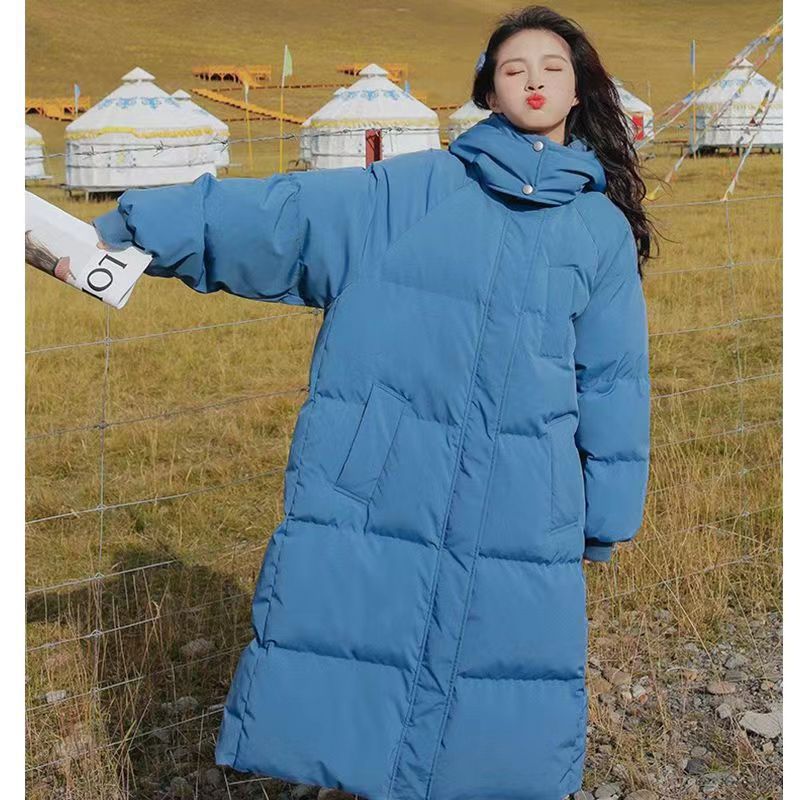 The real shot of the new cotton-padded clothes, winter medium and long knee-length down cotton-padded clothes, women's Korean version loose and thickened hooded cotton-padded jacket