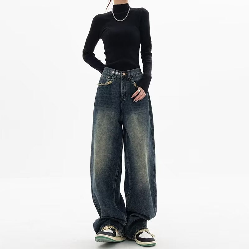 maoxiangshop-shop 2000s fashion Harajuku Fashion High Waist Women's Spring and Autumn New All-Match Zipper Light Color Washed Trendy Jeans Simple Straight Pants