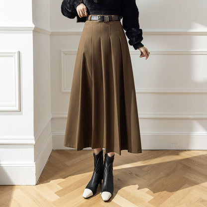 maoxiangshop church outfit Large Swing Slimming Woolen Long Skirt 2024 Winter New High Waist Mid-Length Pleated Skirt