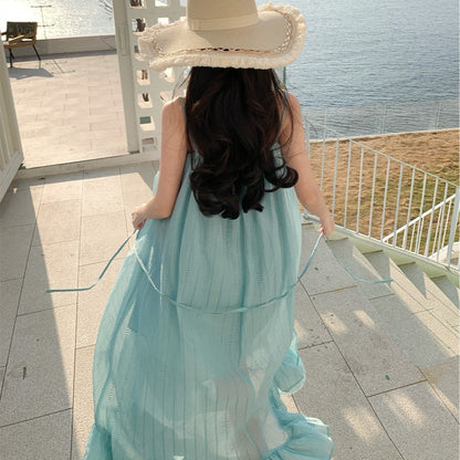 Summer seaside vacation style is unique, super good-looking lotus leaf edge suspender dress, a popular photo skirt for women this year