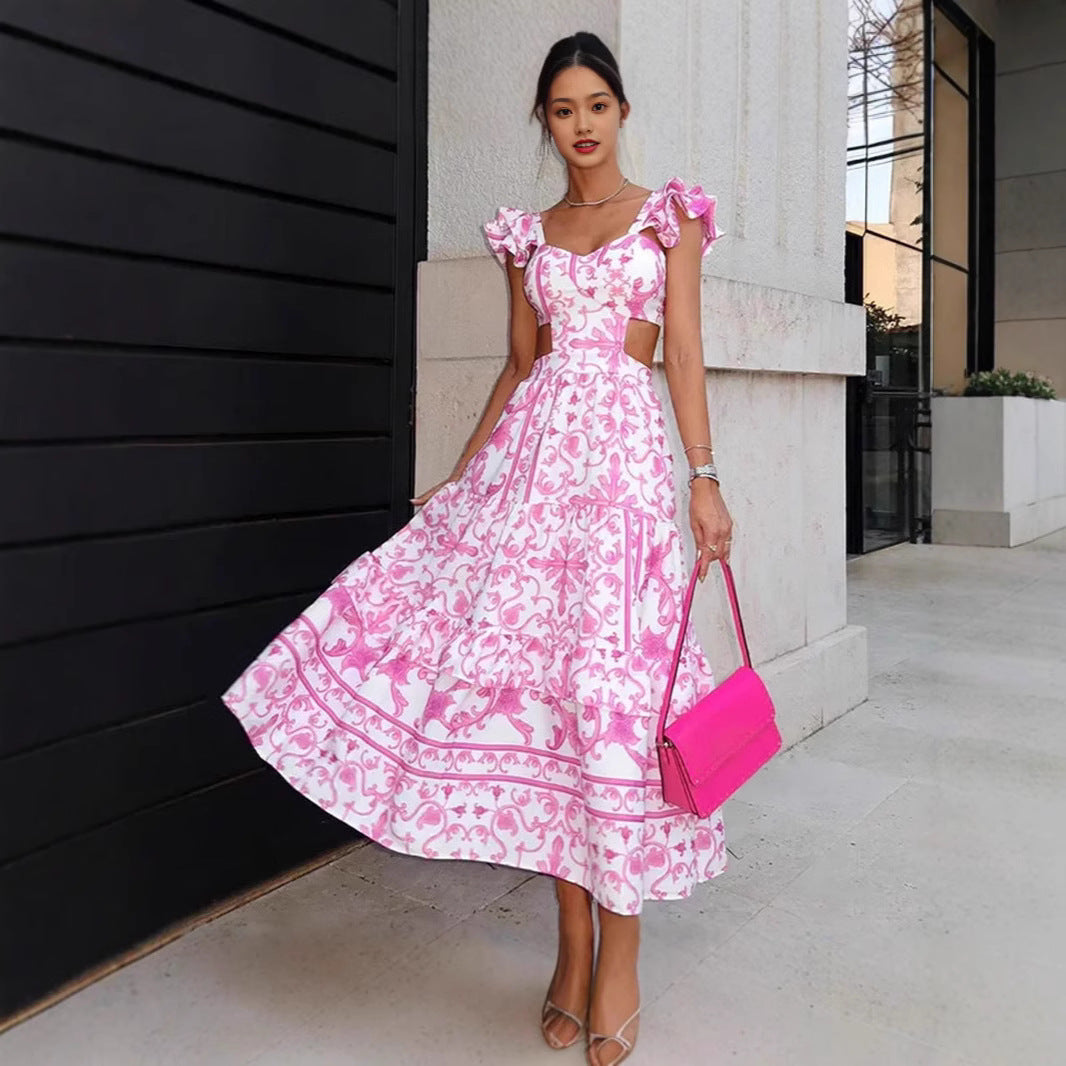 MAOXIANGSHOP 2025 2025 spring new independent station 2025 women's clothing new shoulder pads flying sleeves printing hollowed out new long models