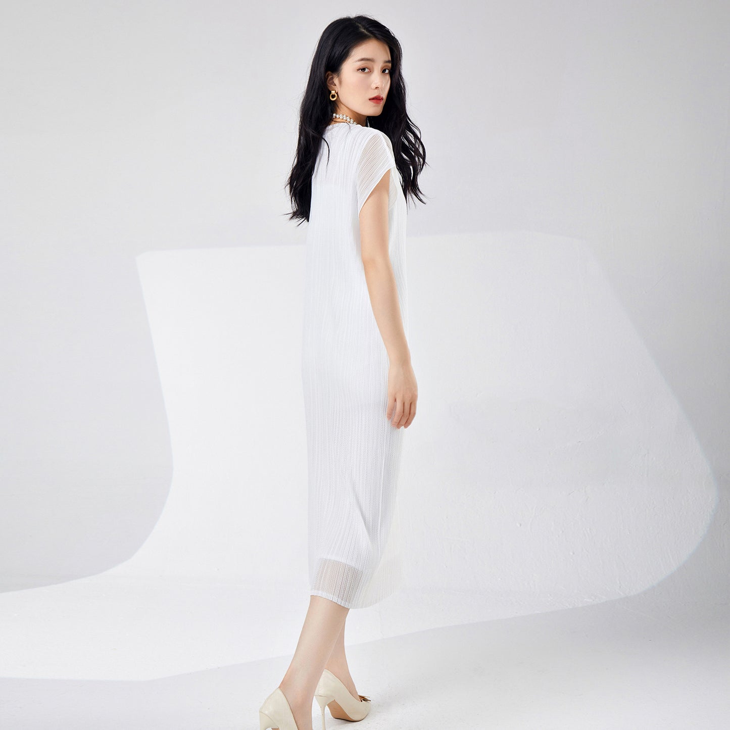Fairy women's dress summer female gentle mesh double breathable white simple fashion pleated medium and long skirt